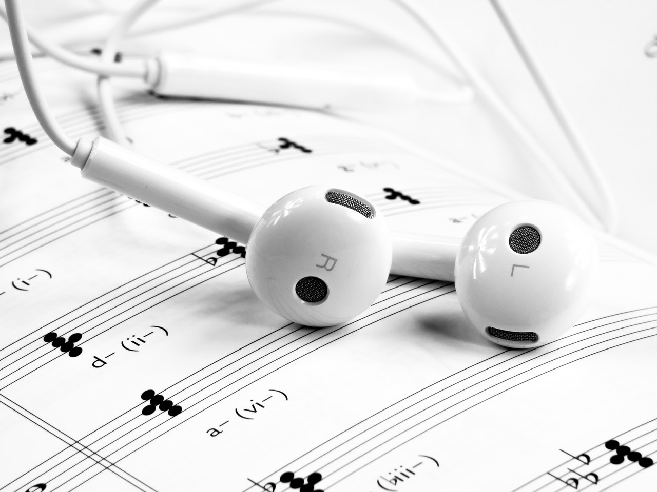 sheet music with earphones